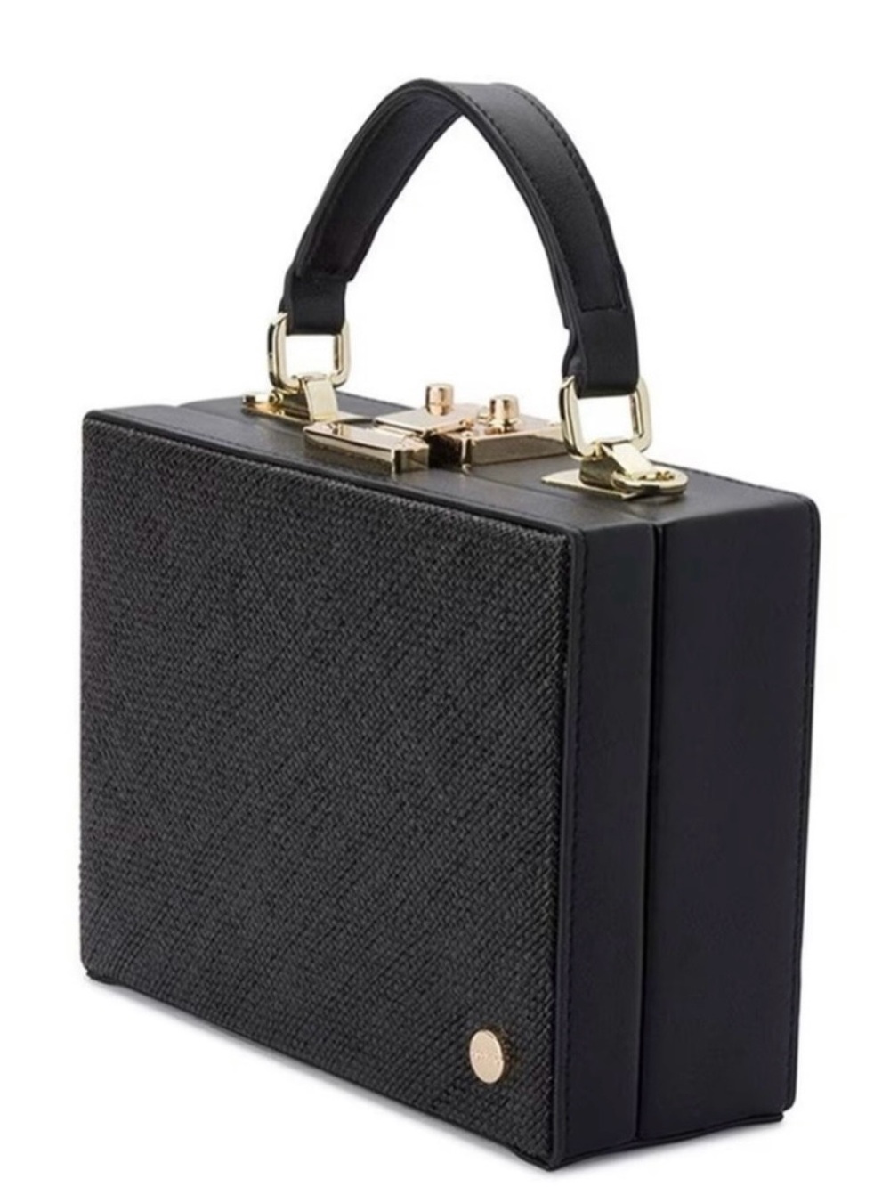 Olga Berg Georgia Black Woven Straw Box Bag NWT Gold Hardware Crossbody - Picture 2 of 8